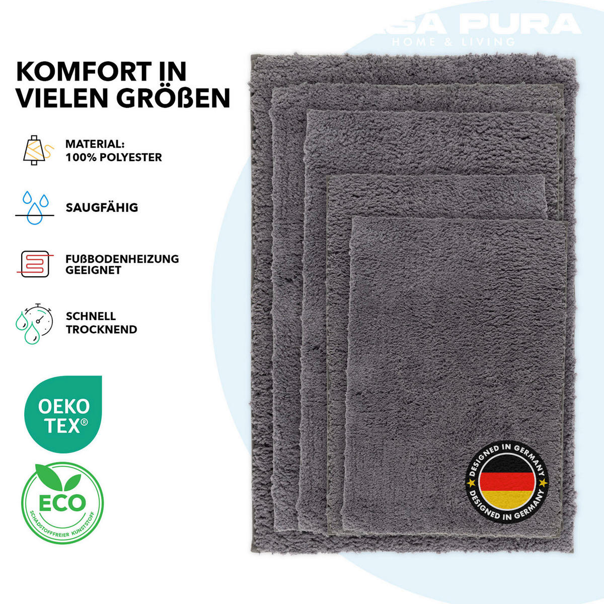 BADEMATTE SKY Dunkelgrau 80/150 cm  - Dunkelgrau, Basics, Kunststoff/Textil (80/150cm) - Floordirekt