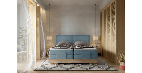 BOXSPRINGBETT 180/200 cm  in Eichefarben, Hellblau  - Eichefarben/Hellblau, Natur, Holz/Textil (180/200cm) - Valnatura