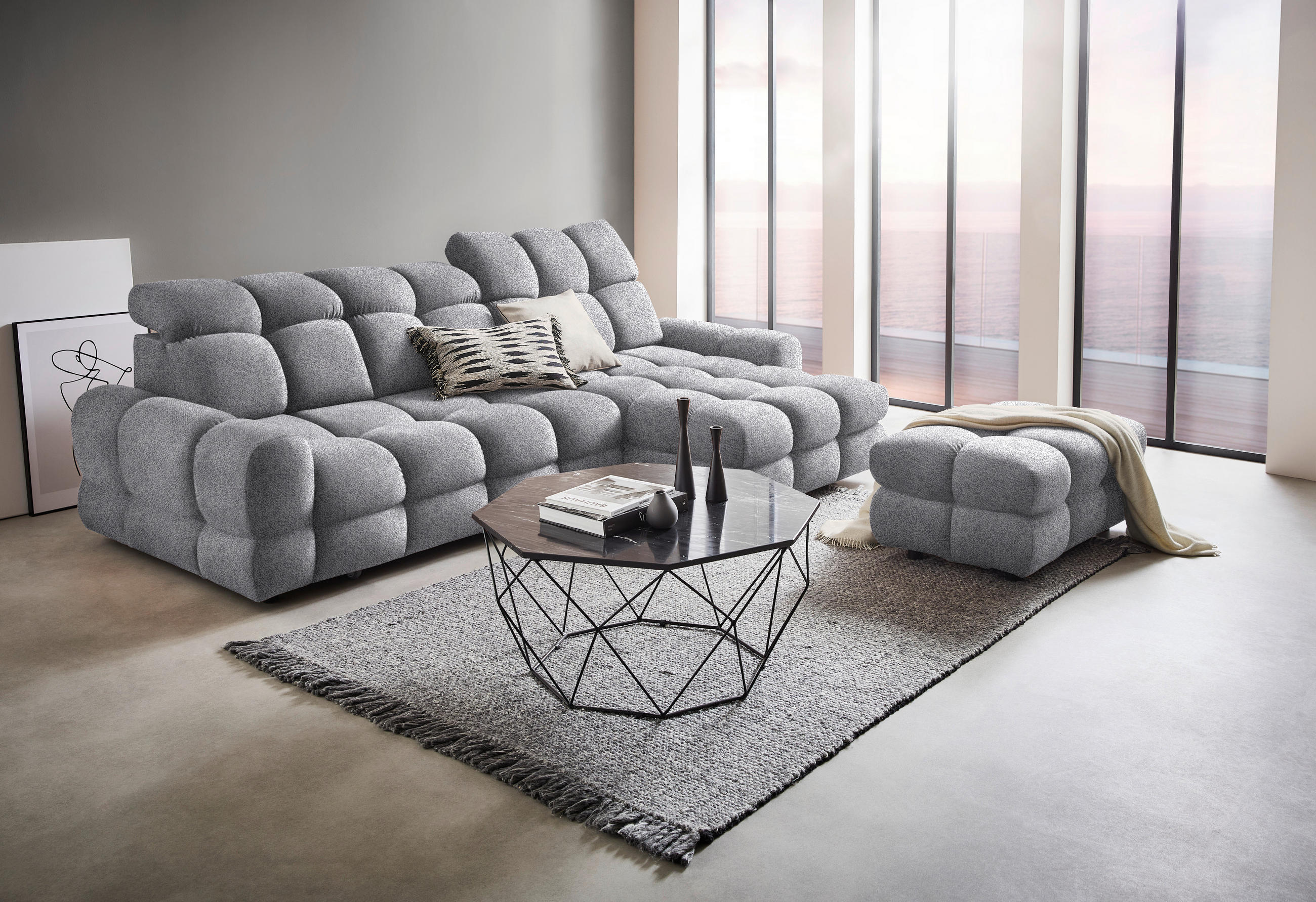 HÖRNSOFFA i velour grå  - svart/grå, Design, textil/plast (283/178cm) - Welnova
