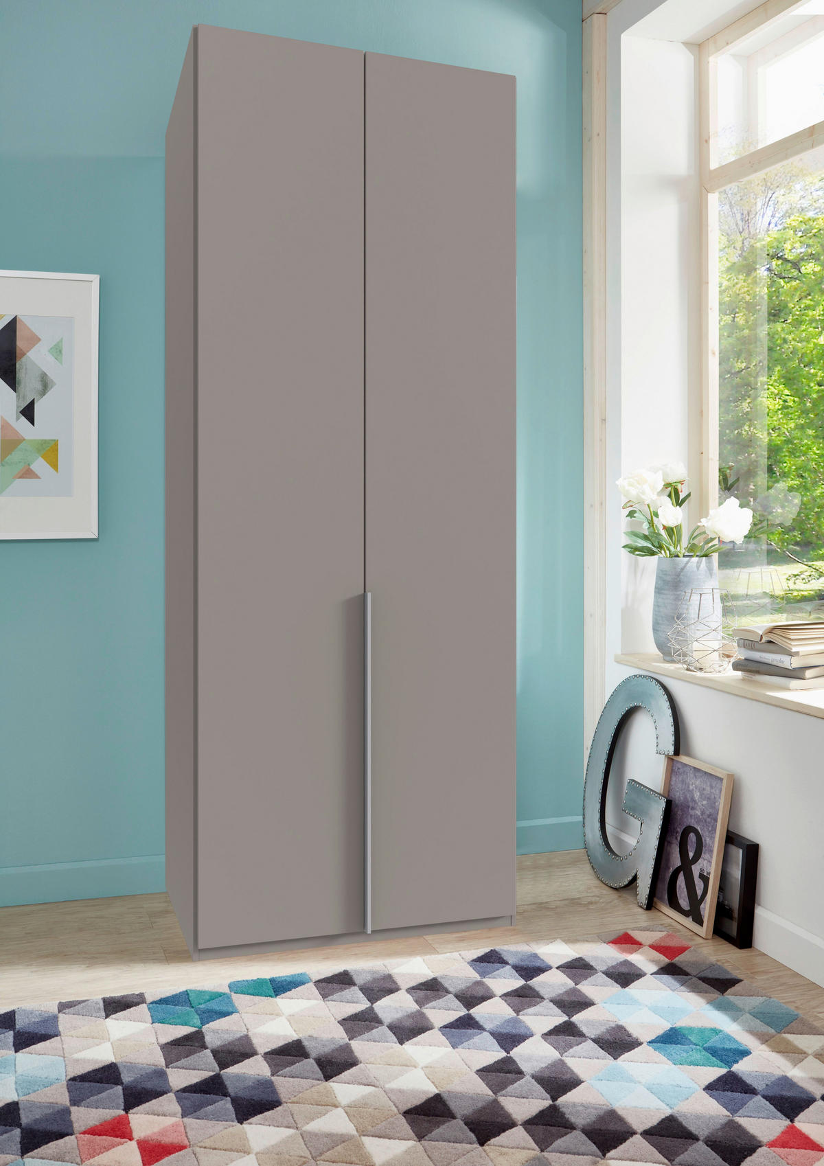 DREHTÜRENSCHRANK in Grau, Sahara  - Alufarben/Grau, Modern, Holzwerkstoff/Metall (90/236/58cm) - MID.YOU