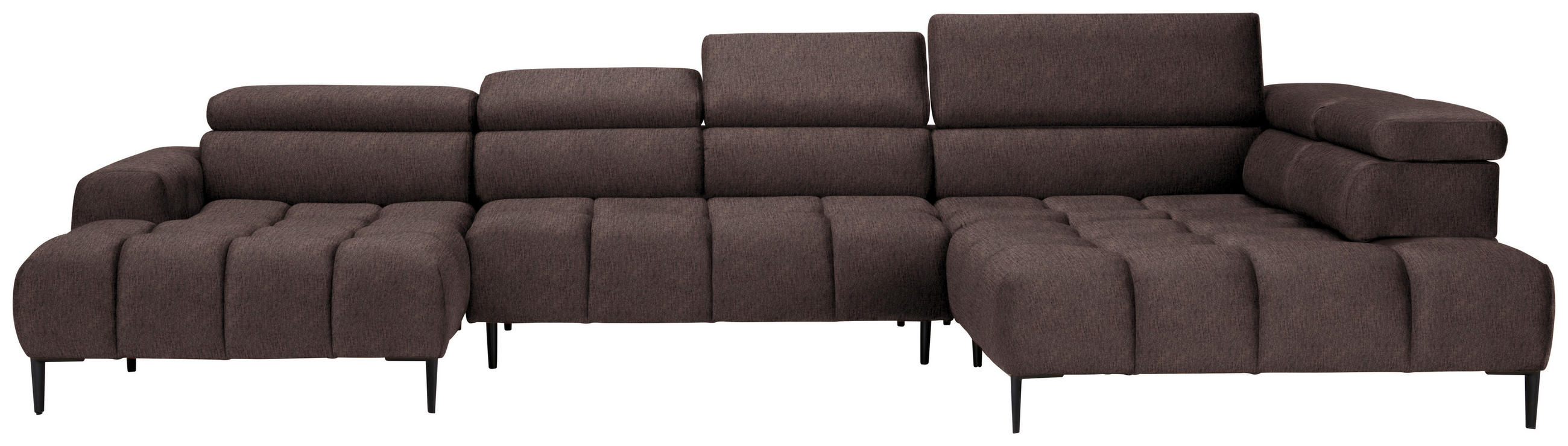 WOHNLANDSCHAFT Graubraun Samt, Webstoff  - Graubraun/Schwarz, Design, Textil/Metall (177/385/216cm) - Welnova