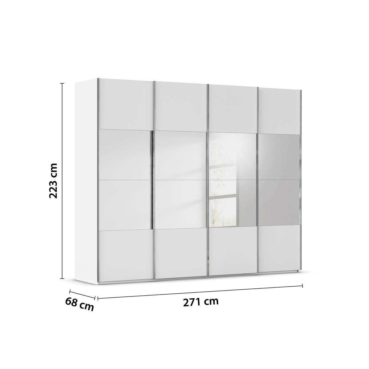 SCHWEBETÜRENSCHRANK 271/223/68 cm 4-türig Weiß  - Chromfarben/Weiß, Design, Holzwerkstoff/Metall (271/223/68cm) - Novel