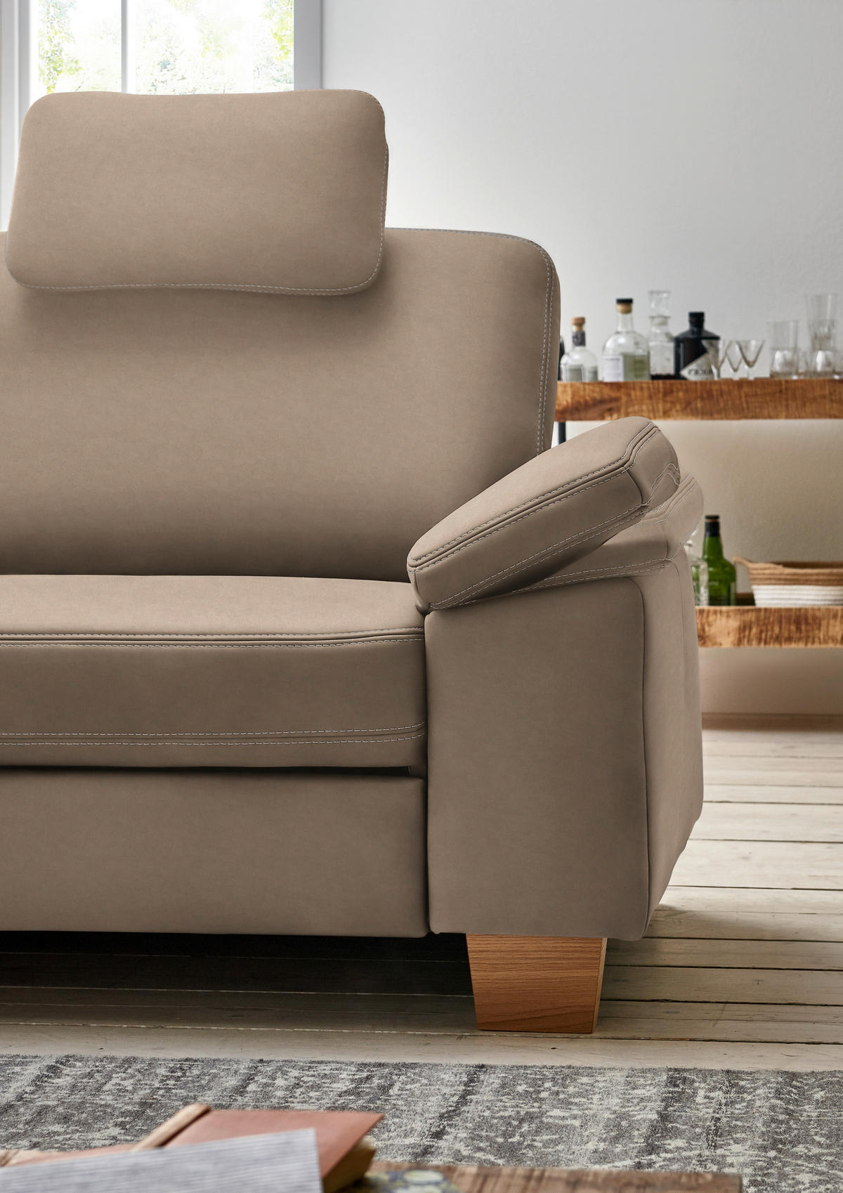 ECKSOFA  in Echtleder Greige  235/274 cm  - Greige/Eichefarben, KONVENTIONELL, Leder/Holzwerkstoff (235/274cm) - Beldomo Premium