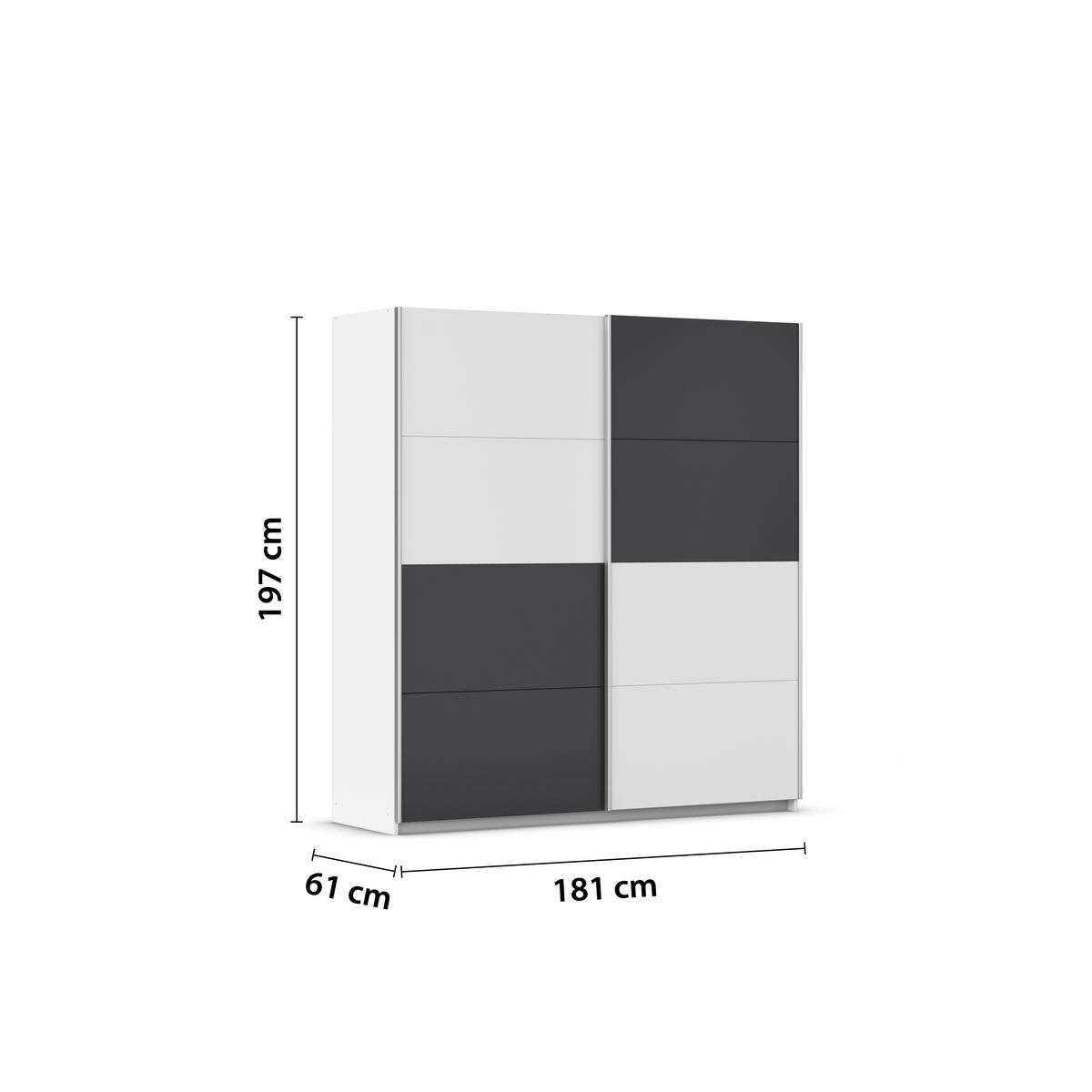SCHWEBETÜRENSCHRANK in Graphitfarben, Weiss  - Weiss/Alufarben, Modern, Holzwerkstoff/Metall (181/197/61cm) - Rauch Möbel
