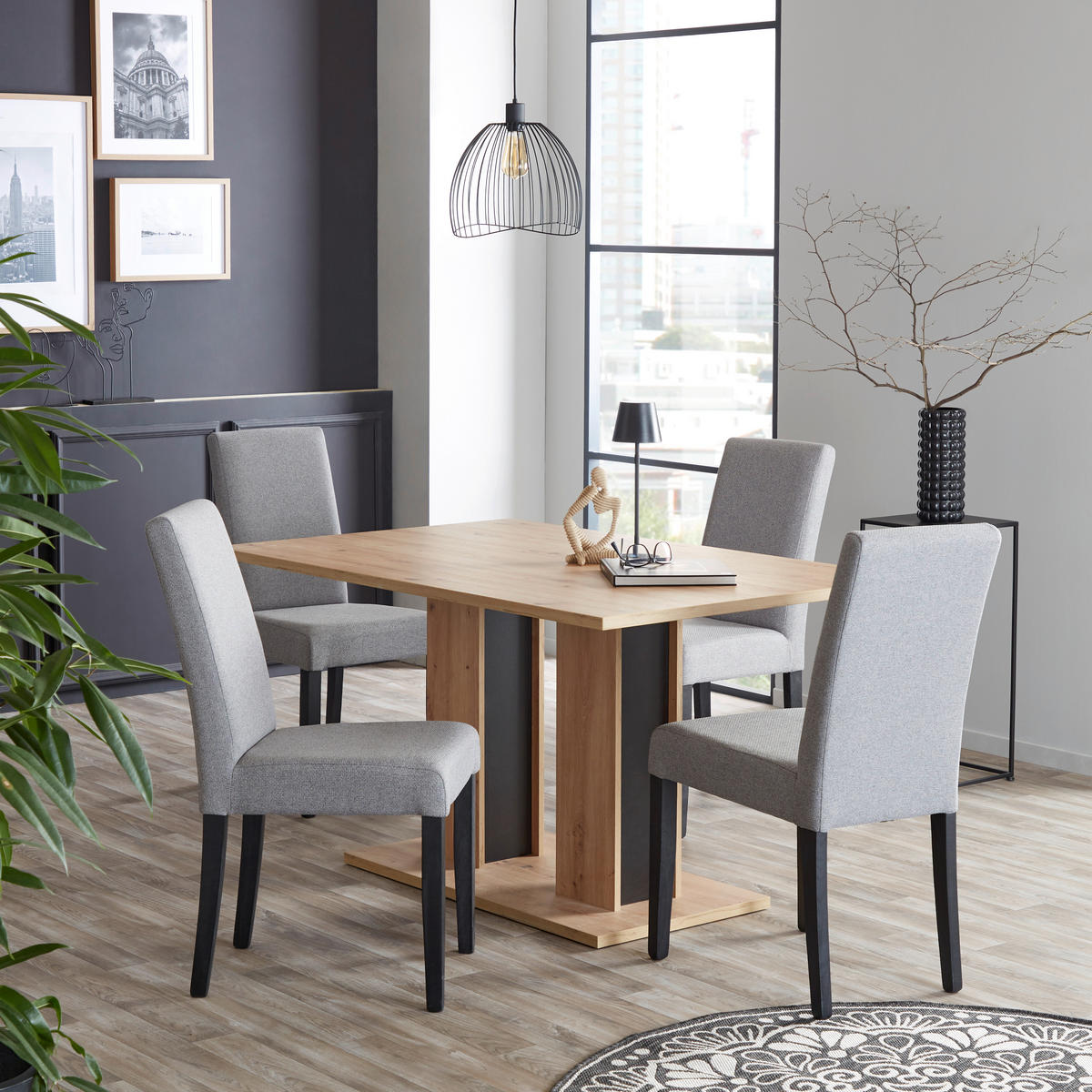 ESSTISCH rechteckig Eiche Artisan  - Schwarz/Eiche Artisan, KONVENTIONELL, Holzwerkstoff (138/74/90cm) - home24