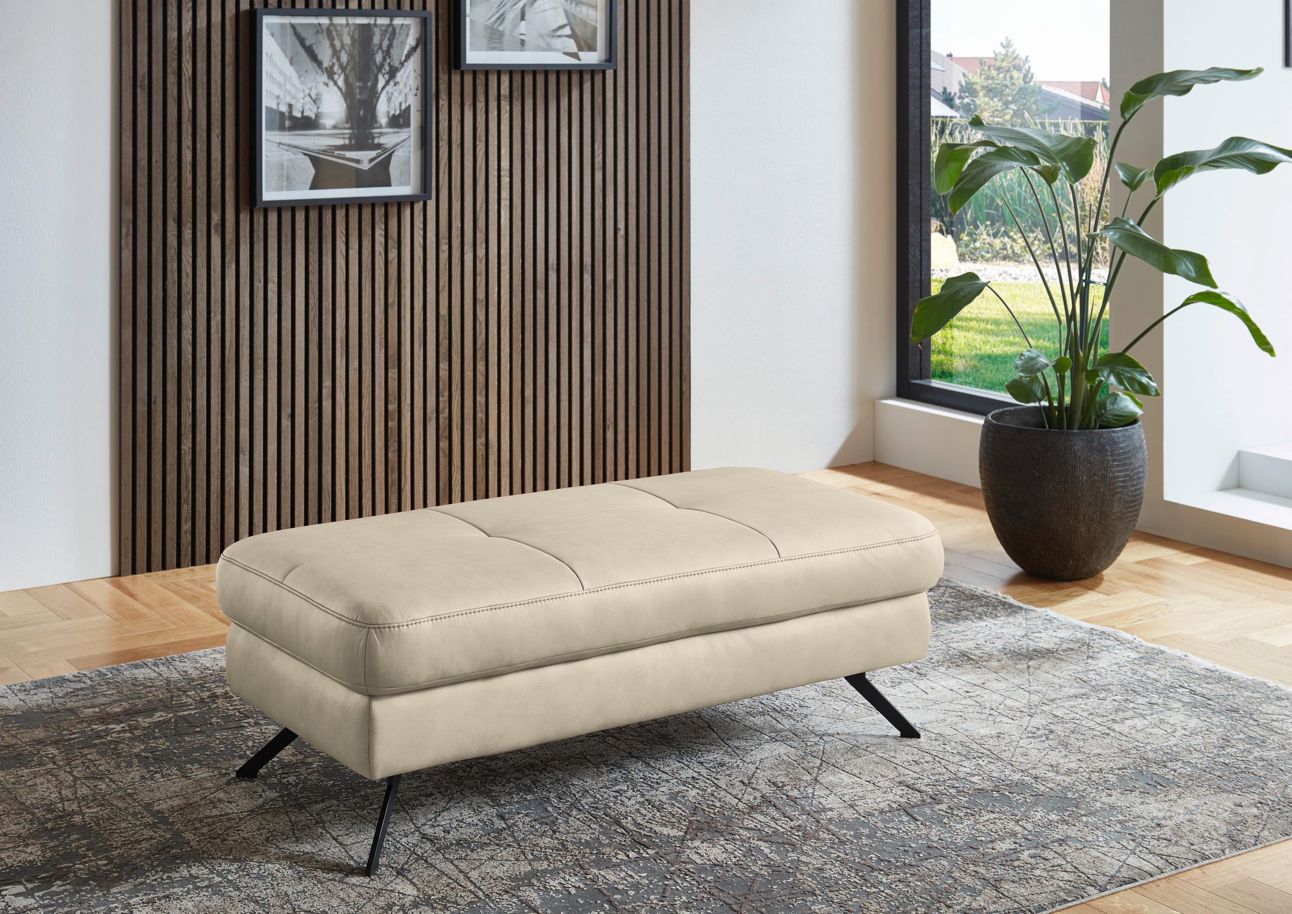 HOCKER in Textil Beige  - Beige/Schwarz, Design, Textil/Metall (130/47/65cm) - Beldomo System