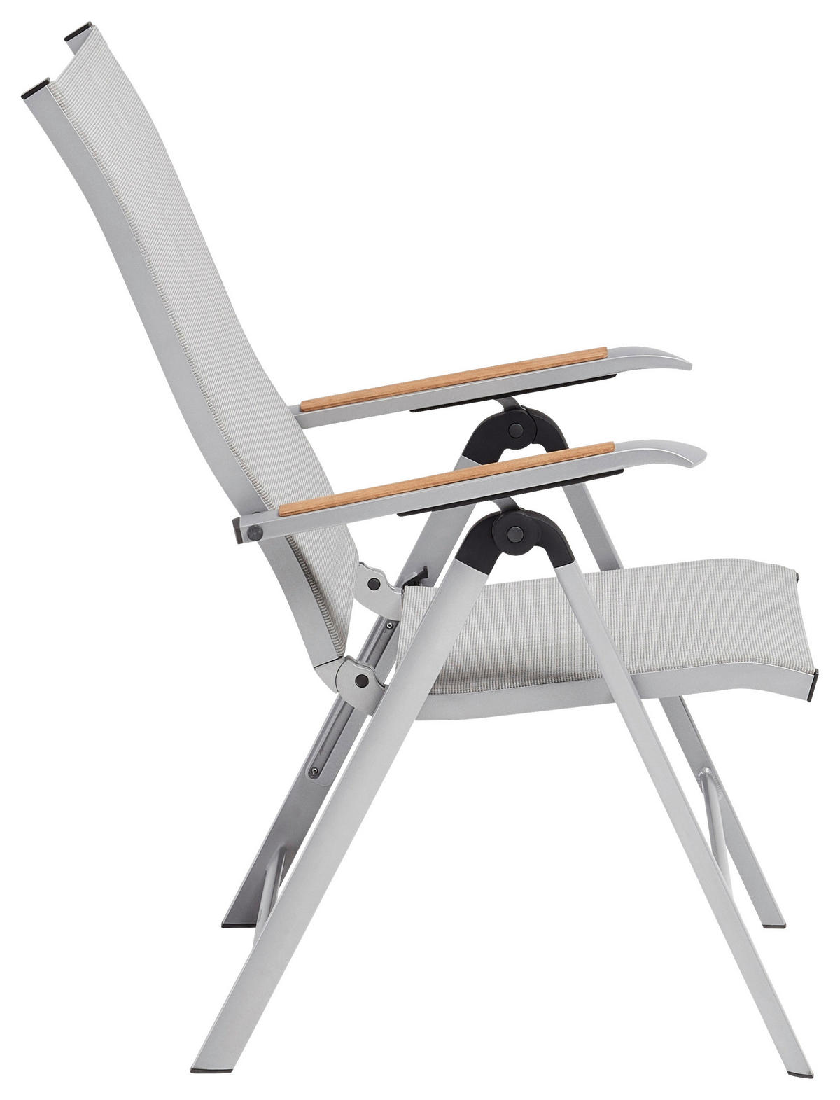 KLAPPSESSEL Netzbespannung Teakholz Hartholz Silberfarben, Hellgrau  - Silberfarben/Hellgrau, Basics, Holz/Textil (50/110/65cm) - Kettler