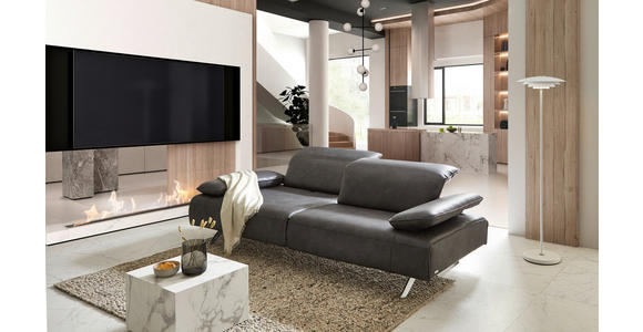 3-SITZER-SOFA in Leder Schwarz - Edelstahlfarben/Schwarz, Design, Leder/Metall (250/78/105cm) - Johann Jakob