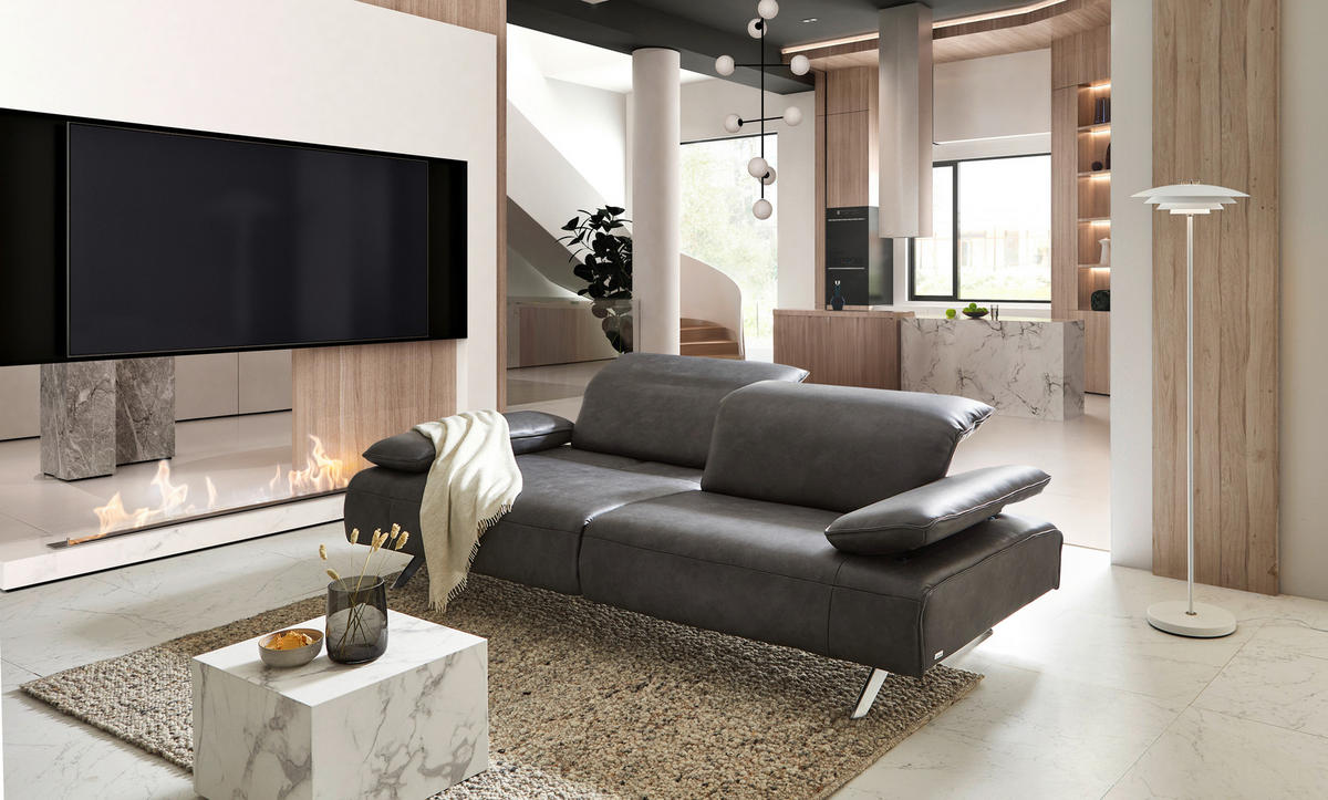 3-SITZER-SOFA in Echtleder Schwarz  - Edelstahlfarben/Schwarz, Design, Leder/Metall (250/78/105cm) - Johann Jakob