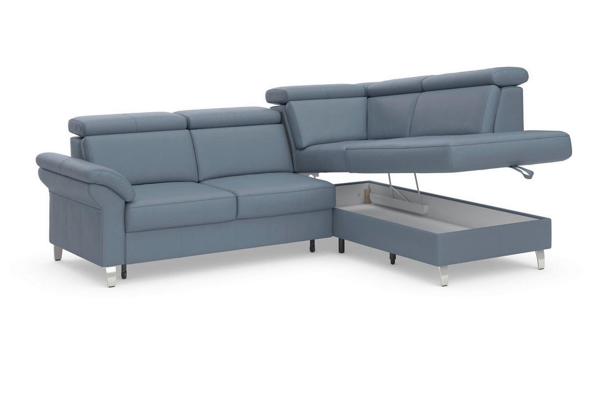 ROHOVÁ SEDAČKA, textil, koža, sivomodrá - sivomodrá/chrómová, Basics, kov/koža (245/194cm) - Sit & More