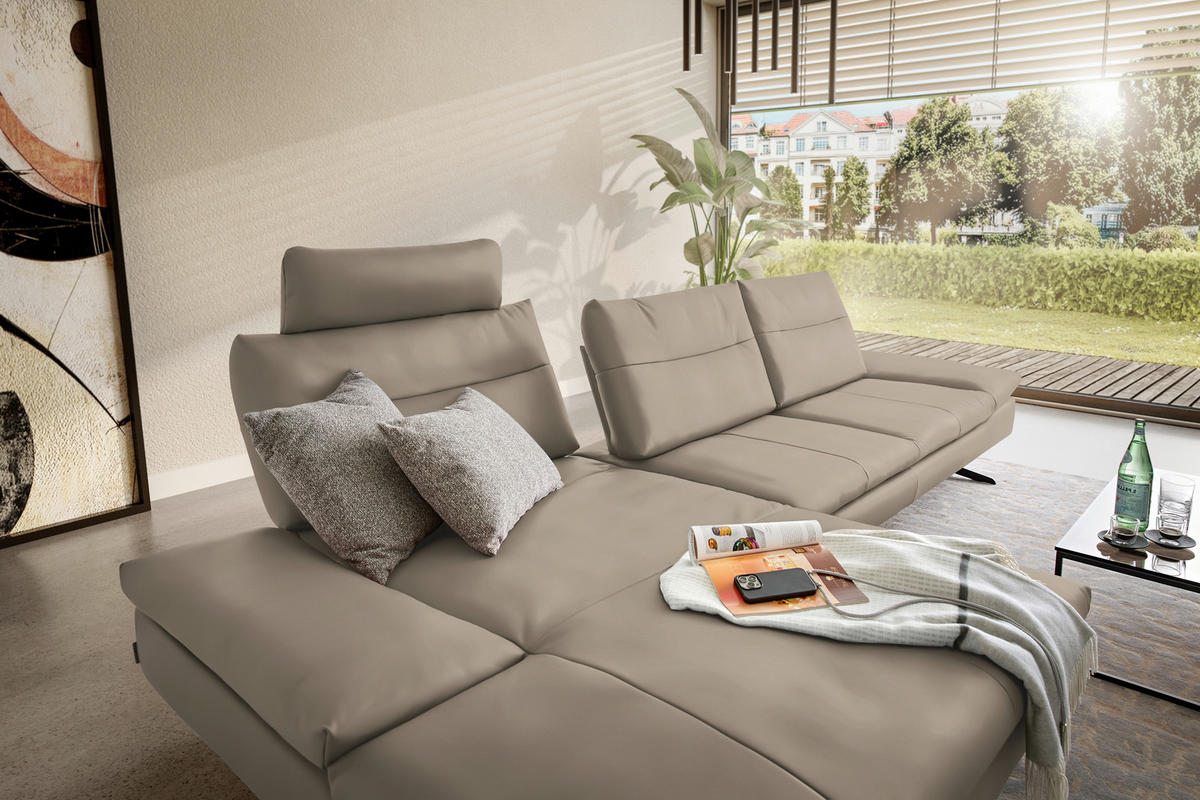 ECKSOFA in Echtleder Greige  - Greige/Schwarz, Modern, Leder/Metall (158/342cm) - Chilliano