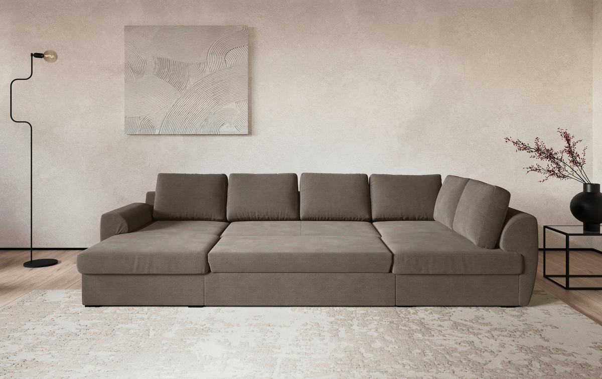 SJEDEĆA GARNITURA tekstil  taupe   - crna/taupe, Trend, tekstil/plastika (154/327/86cm) - MID.YOU