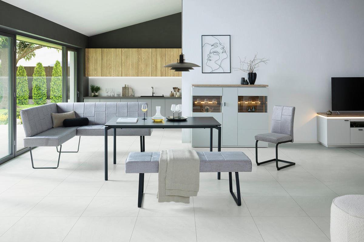 ECKBANK 150/190 cm Samt Hellgrau   - Hellgrau/Schwarz, KONVENTIONELL, Textil/Metall (150/190cm) - MID.YOU