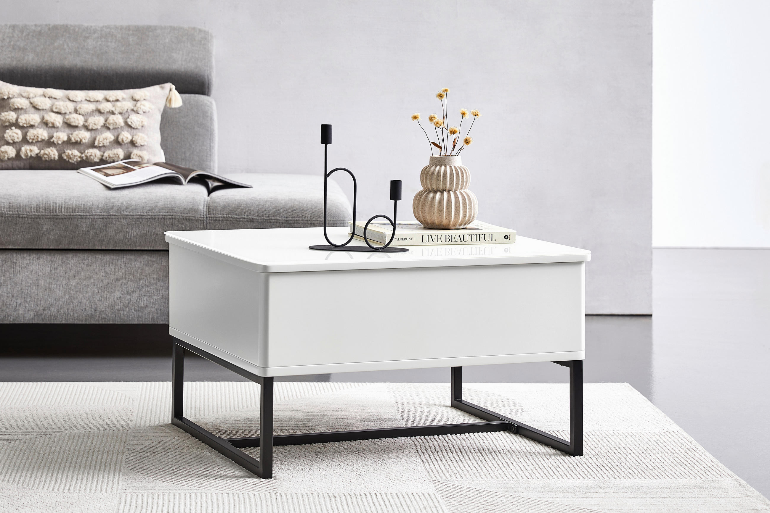 COUCHTISCH in Metall 70/40,5-65,5/60 cm  - Schwarz/Weiß, Design, Metall (70/40,5-65,5/60cm) - Livetastic