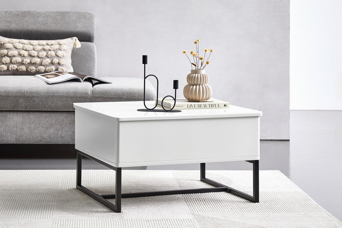 COUCHTISCH in Metall 70/40,5-65,5/60 cm  - Schwarz/Weiß, Design, Metall (70/40,5-65,5/60cm) - Livetastic