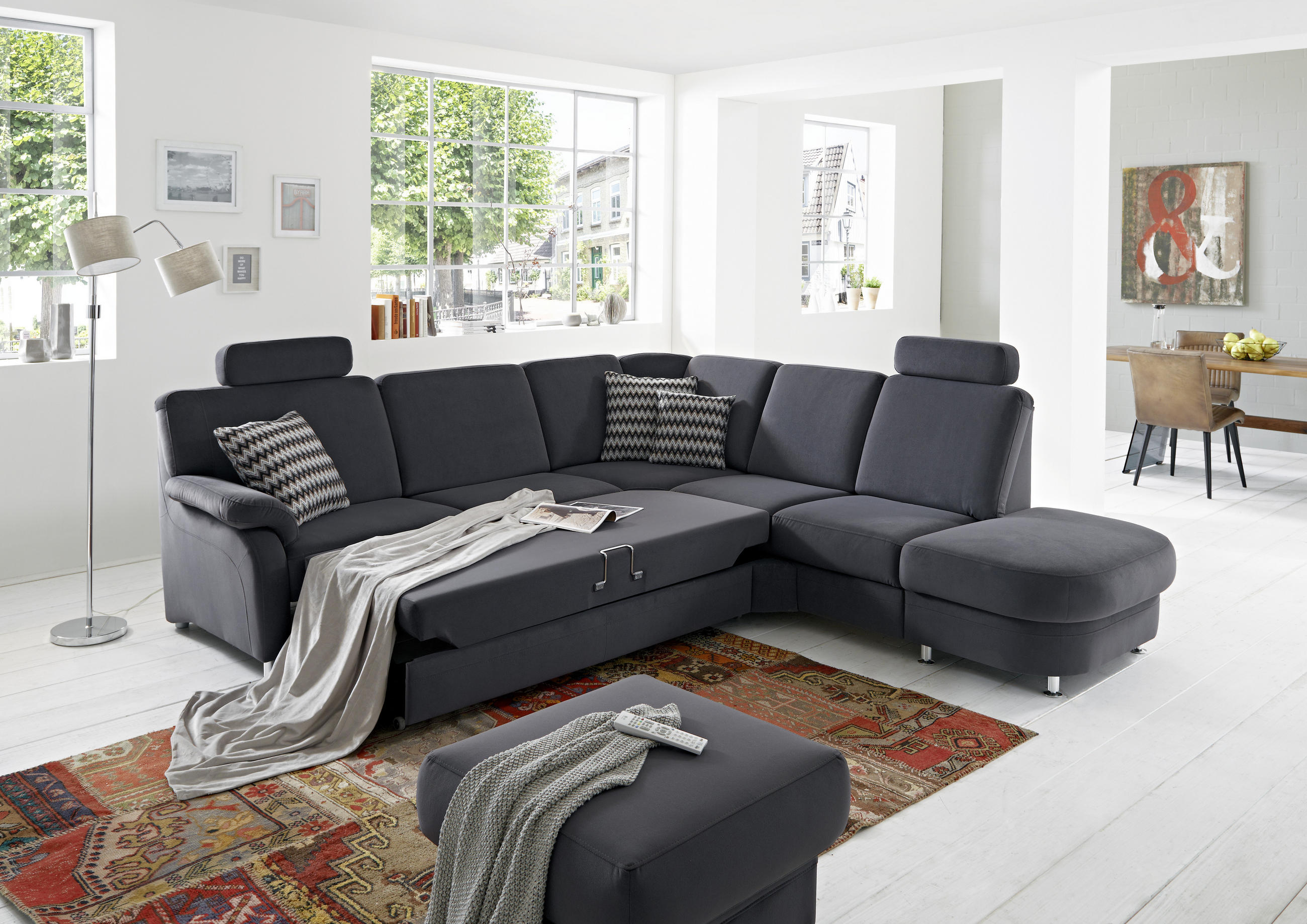 ECKSOFA in Flachgewebe Anthrazit  - Anthrazit/Alufarben, Konventionell, Textil/Metall (269/289cm) - Beldomo System