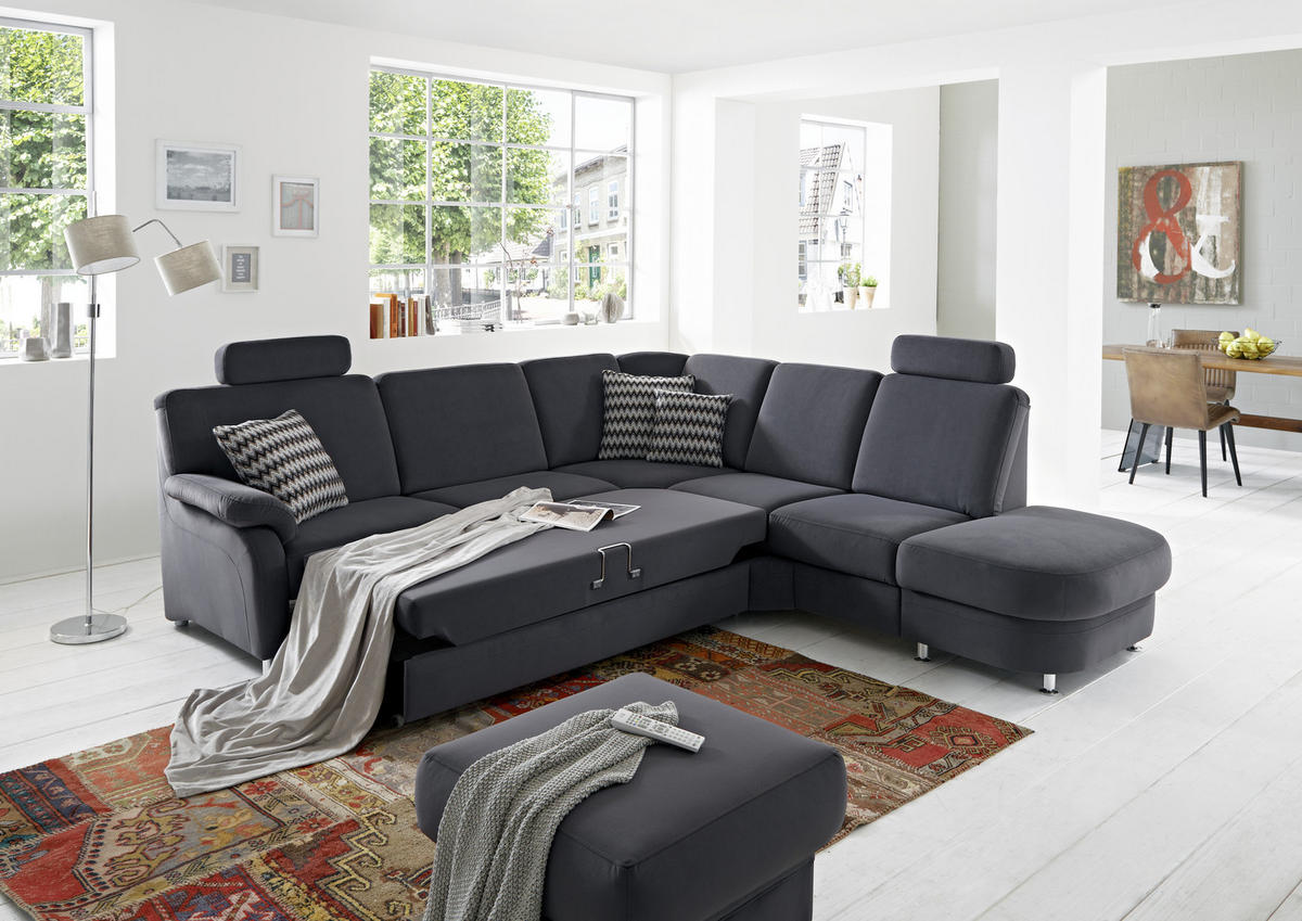 ECKSOFA in Flachgewebe Anthrazit  - Anthrazit/Alufarben, Konventionell, Textil/Metall (269/289cm) - Beldomo System