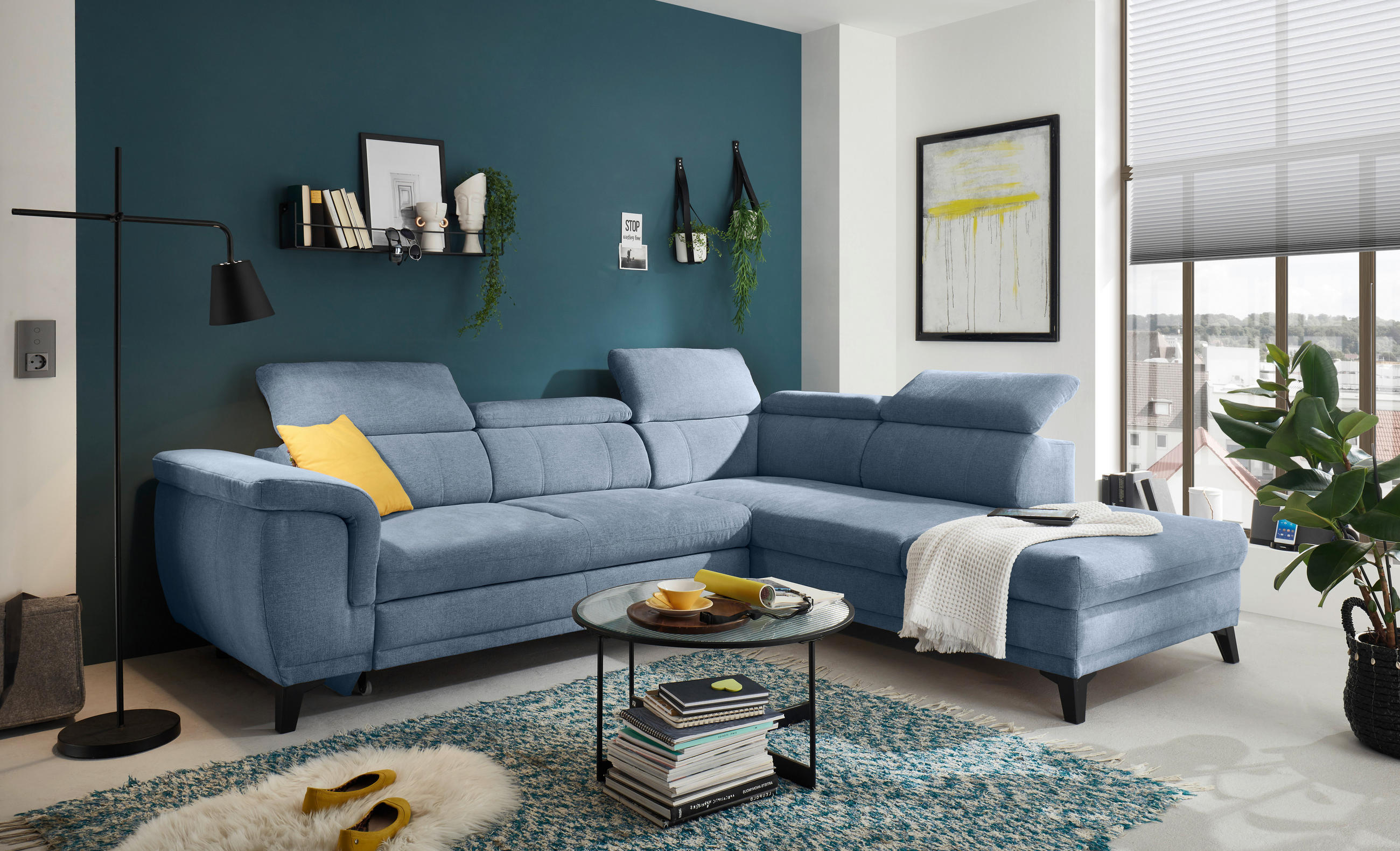 KUTNA GARNITURA tekstil  plava   - crna/plava, Konvencionalno, tekstil/plastika (274/231cm) - MID.YOU