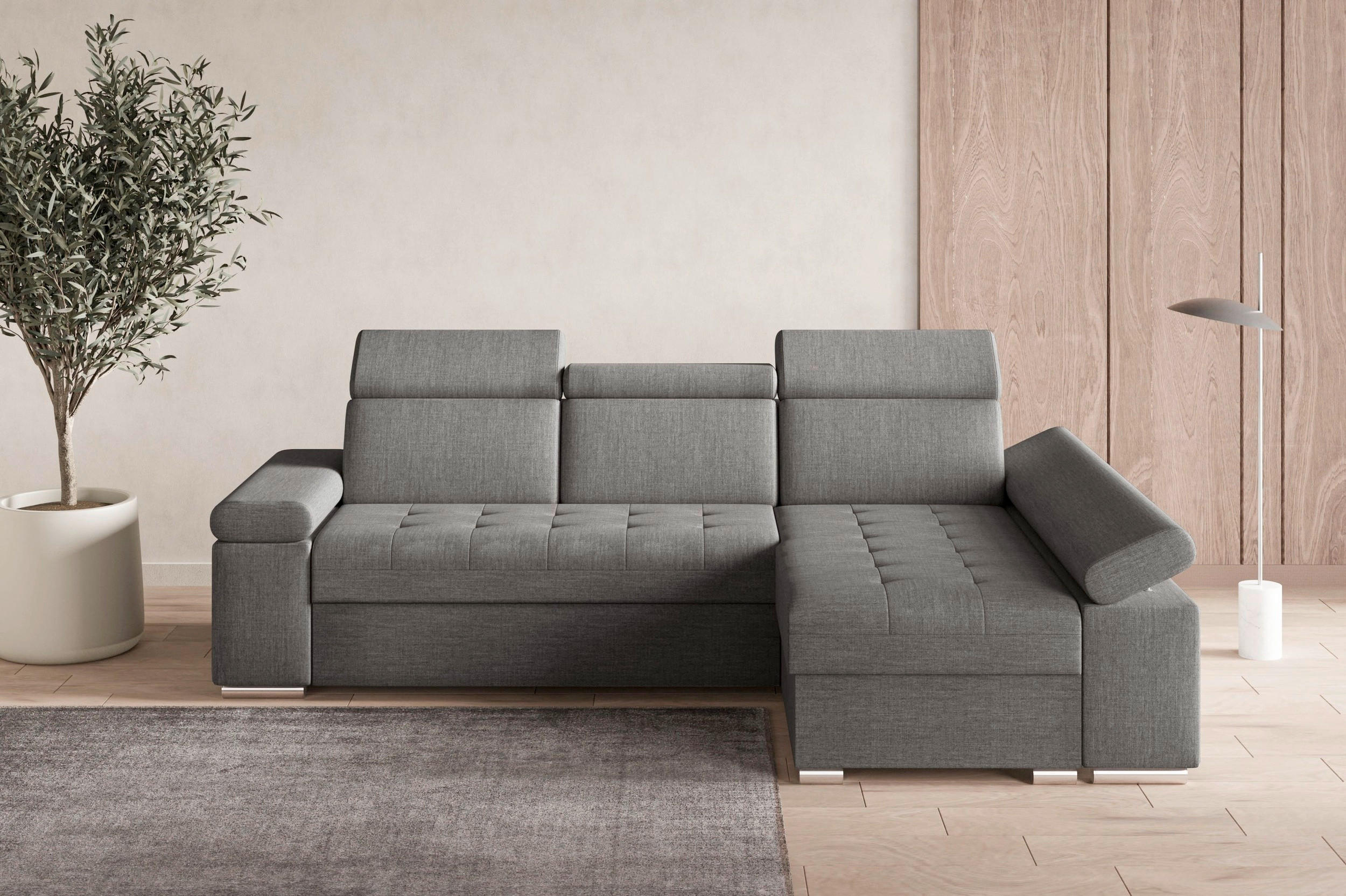 ECKSOFA TORONTO in Webstoff Grau  - Silberfarben/Grau, Design, Kunststoff/Textil (260/168cm) - MID.YOU