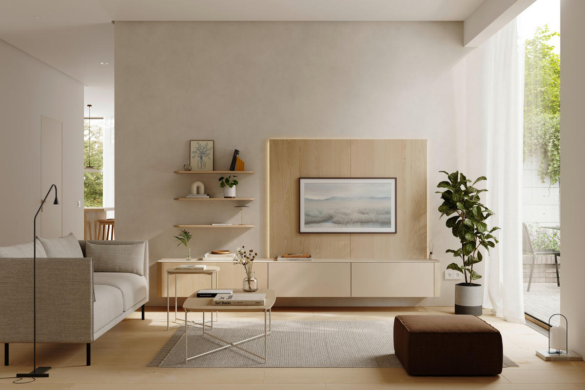 WOHNWAND  in Weiß, Eschefarben  276/170/48 cm  - Eschefarben/Weiß, Natur, Glas/Holz (276/170/48cm) - Walden