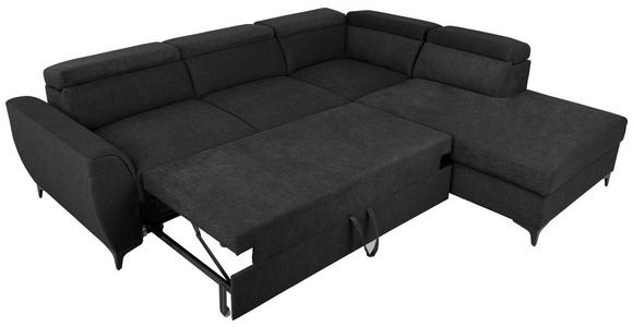 ECKSOFA Schwarz Velours  - Schwarz, KONVENTIONELL, Textil/Metall (255/217cm) - Carryhome