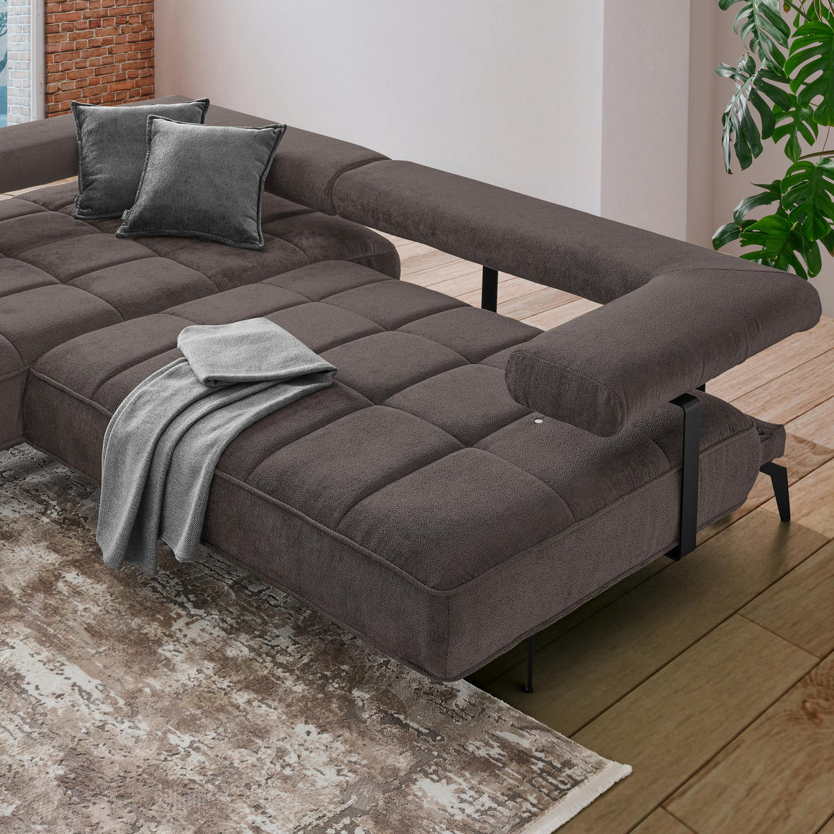 ECKSOFA in Webstoff Dunkelbraun  - Dunkelbraun/Schwarz, Design, Textil/Metall (180/266cm) - Welnova