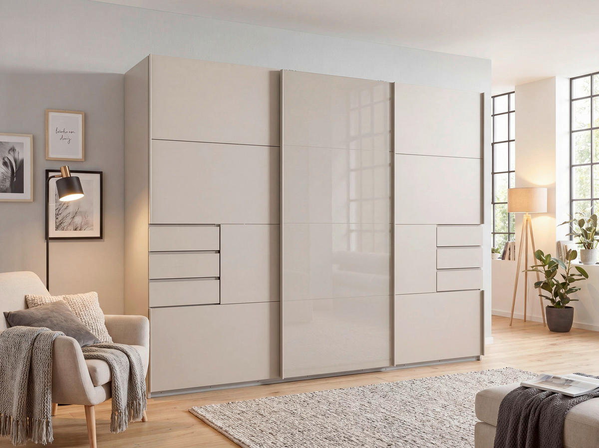 SCHIEBETÜRENSCHRANK 270/210/64 cm Kaschmir  - Kaschmir, Modern, Glas/Holzwerkstoff (270/210/64cm) - P & B