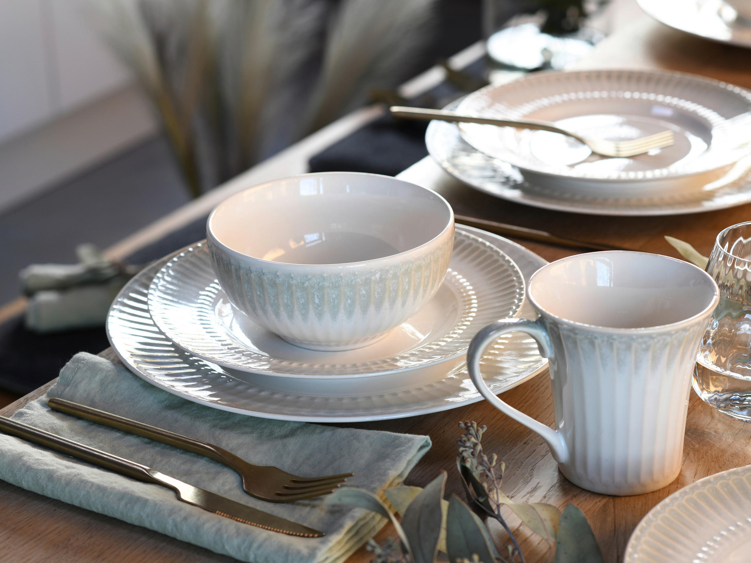 KOMBISERVICE Creme, Perlmutt Celadon Beige 16-teilig 4 Personen  - Perlmutt/Creme, Basics, Keramik - Creatable