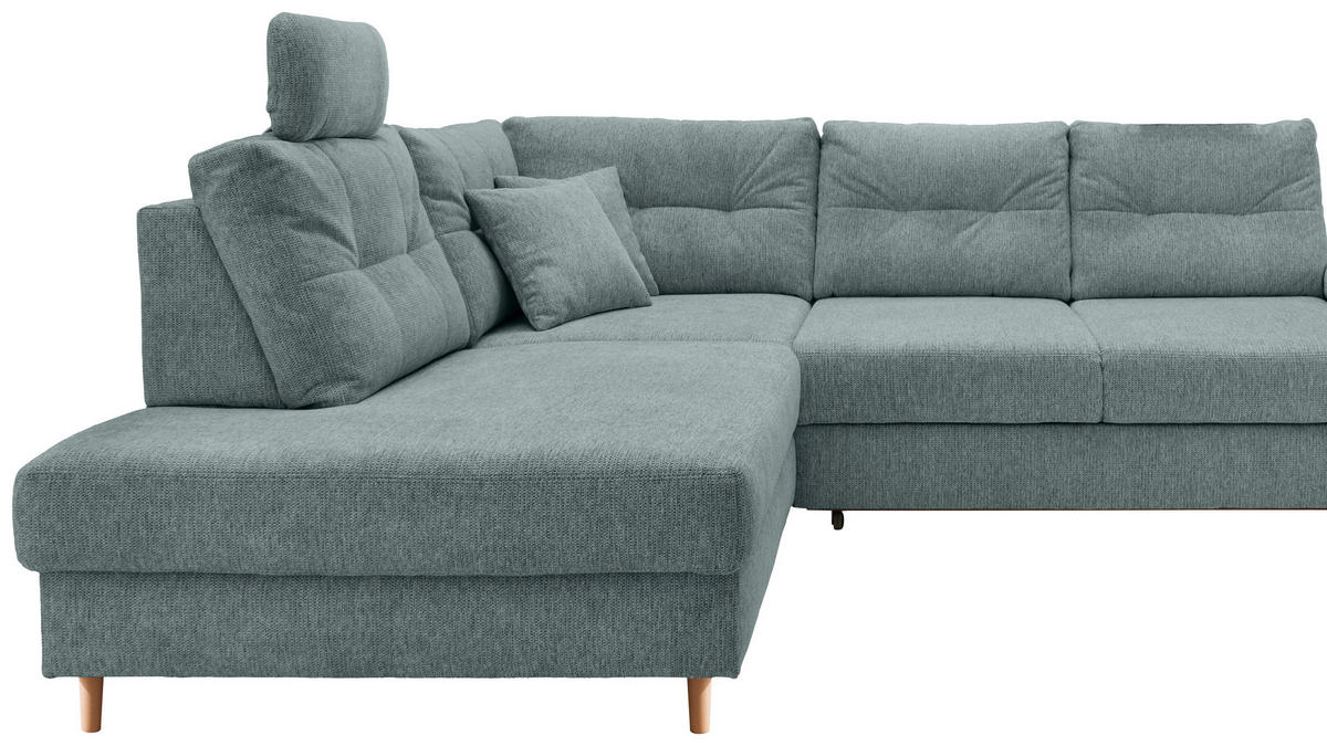 ECKSOFA Blau Chenille  - Blau/Naturfarben, MODERN, Holz/Textil (206/264cm) - Livetastic