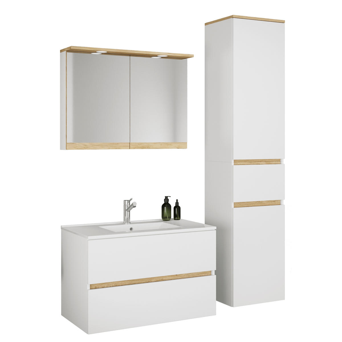 BADEZIMMER 4-teilig  in 121 cm  - Honigeiche/Weiß, Trend, Keramik/Holzwerkstoff (121cm) - MID.YOU