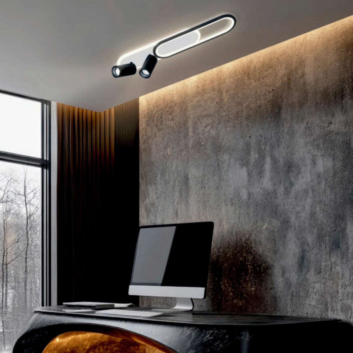LED-DECKENLEUCHTE Parma  15/60/13 cm  - Schwarz, Design, Metall (15/60/13cm)