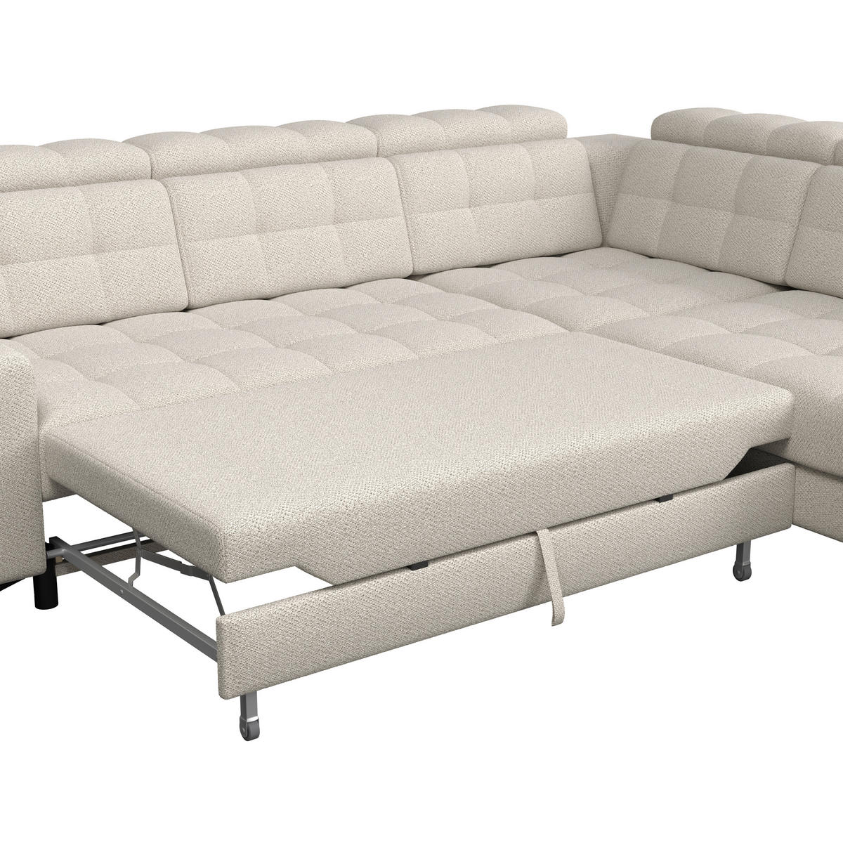 ECKSOFA BARLETTA NEW Greige Velours Bettkasten, Kopfteilverstellung, Sitztiefenverstellung, Liegefläche im Originalstoff  - Greige/Schwarz, ROMANTIK / LANDHAUS, Textil/Metall (289/228cm) - MID.YOU