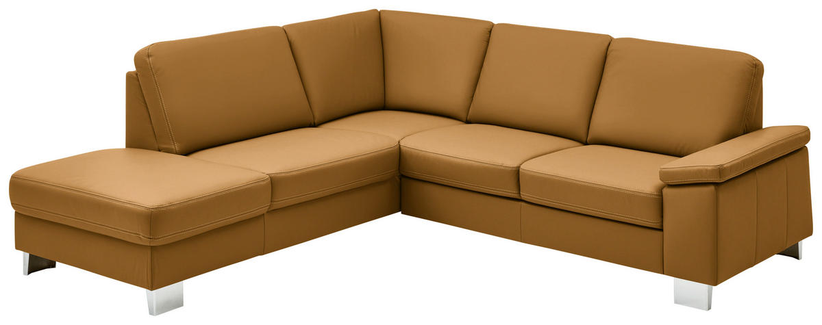 ECKSOFA  in Echtleder Senfgelb  235/248 cm  - Senfgelb/Alufarben, Design, Leder/Metall (235/248cm) - Beldomo Premium