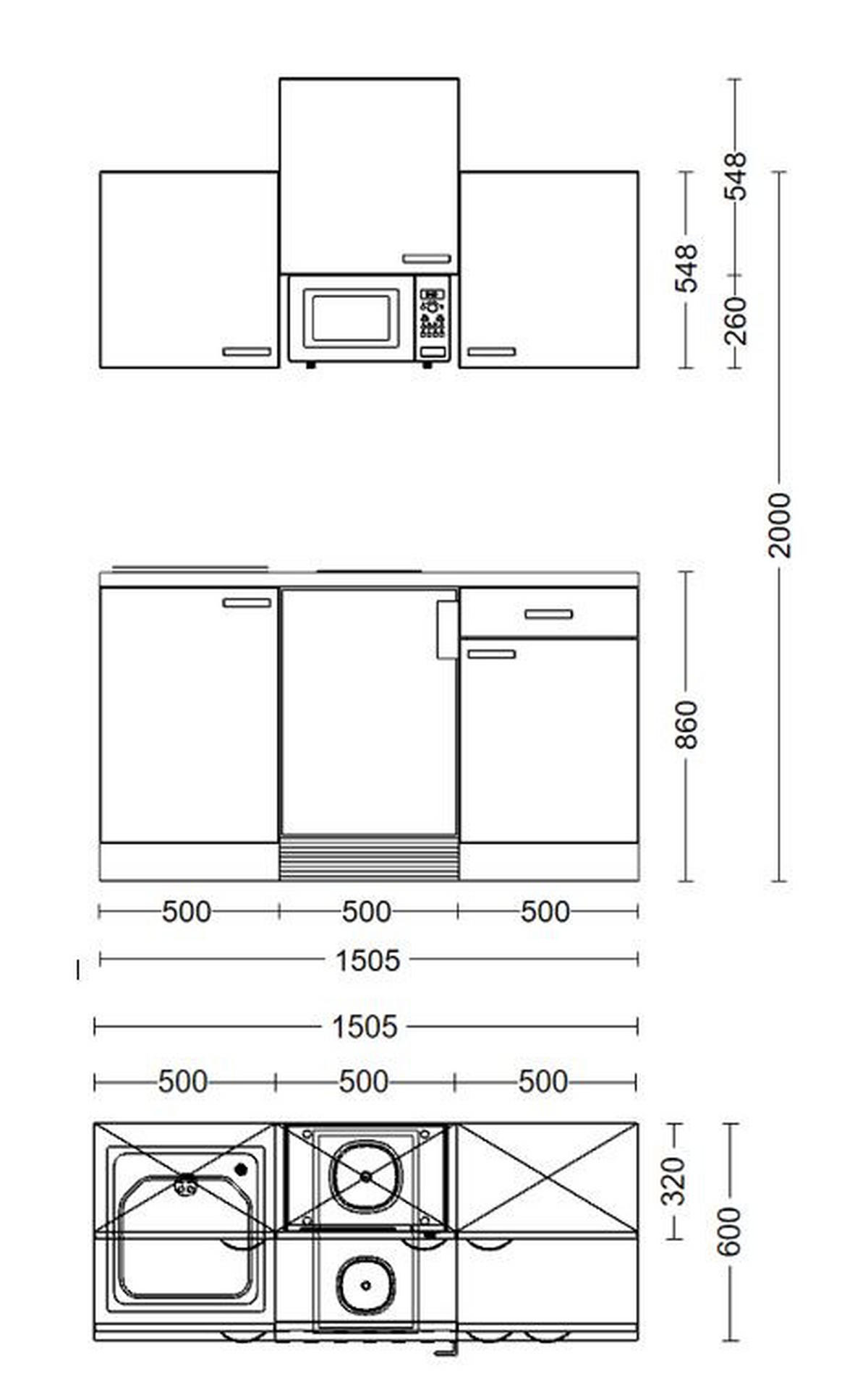 MINIKUCHYŇA RIVA 150 - farba duba, Modern, kompozitné drevo (150cm) - MID.YOU