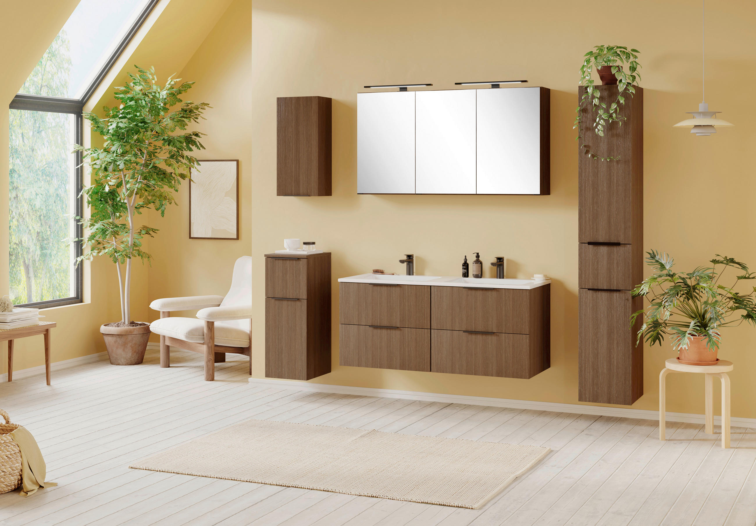 BADEZIMMER 2-teilig  in 120 cm  - Dunkelbraun/Schwarz, Natur, Glas/Holzwerkstoff (120cm) - Held