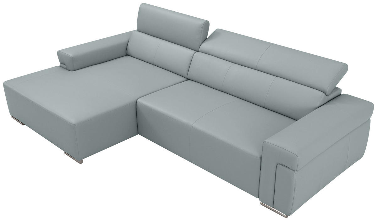 Ecksofa inkl. Funktion DUA Hellgrau Echtleder  - Chromfarben/Hellgrau, Design, Leder/Metall (170/293cm) - Novel