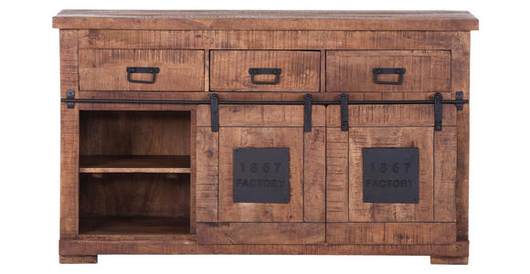 SIDEBOARD Mangoholz massiv Naturfarben Einlegeböden  - Schwarz/Naturfarben, ROMANTIK / LANDHAUS, Holz/Metall (145/85/45cm) - Landscape