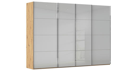 SCHWEBETÜRENSCHRANK  in Eiche Artisan, Seidengrau  - Chromfarben/Seidengrau, Design, Glas/Holzwerkstoff (316/223/68cm) - Novel