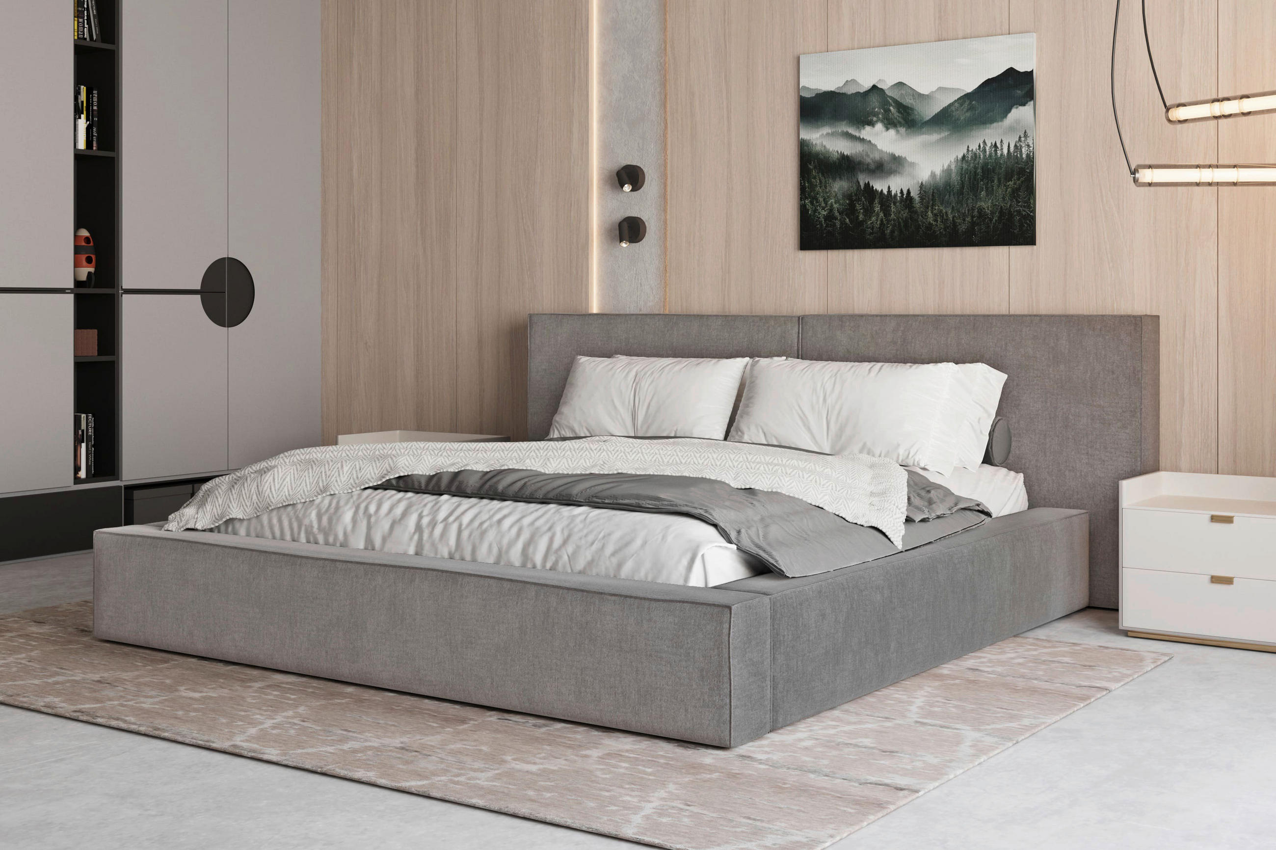 POLSTERBETT 180/200 cm,  in Grau, Bettkasten,  - Schwarz/Grau, MODERN, Holz/Kunststoff (180/200cm) - MID.YOU