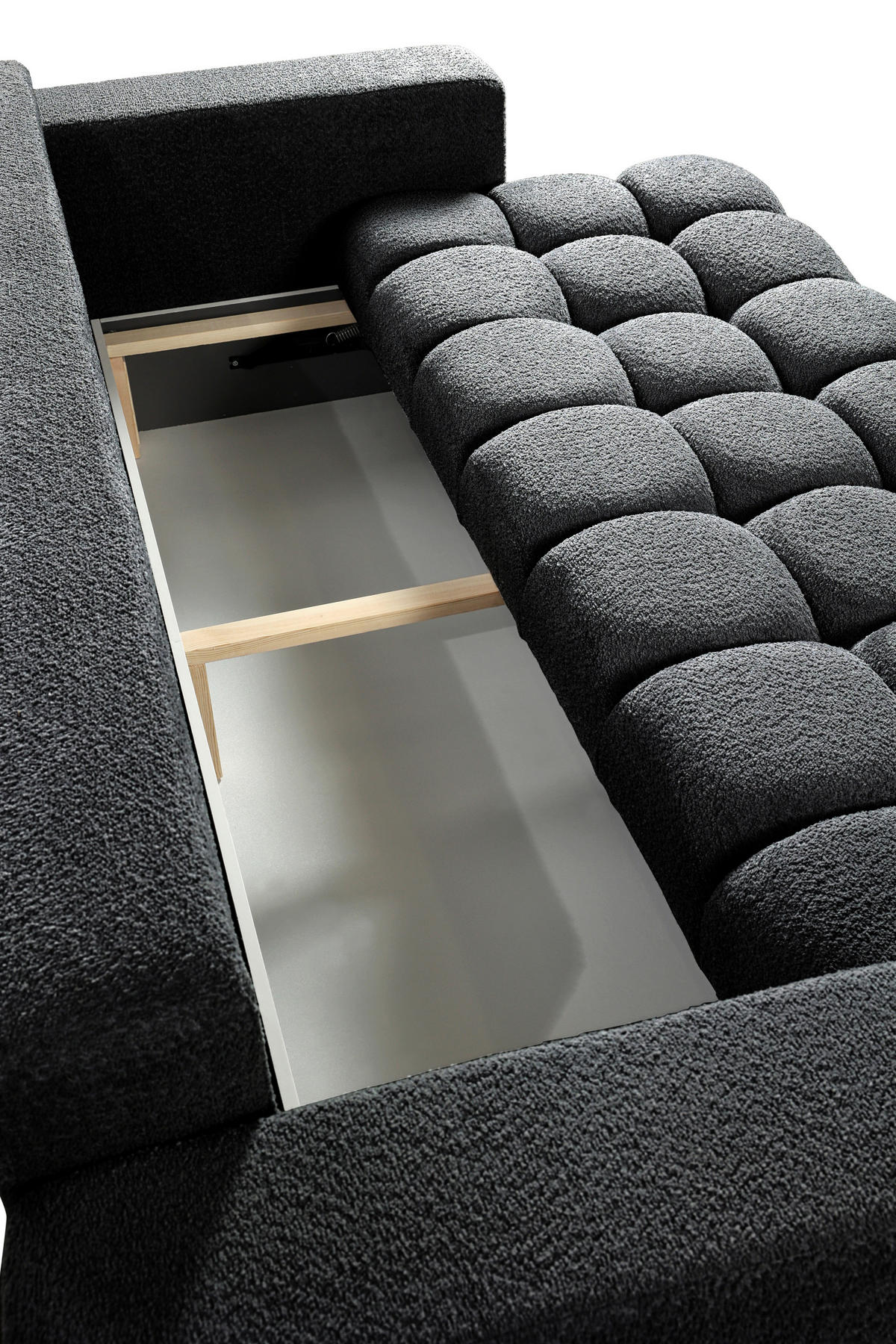 SCHLAFSOFA  mit Liegefunktion, Schlafen auf Sitzhöhe Struktur, Bouclé Dunkelgrau  - Dunkelgrau/Schwarz, Basics, Kunststoff/Textil (250/86/140cm) - Livetastic