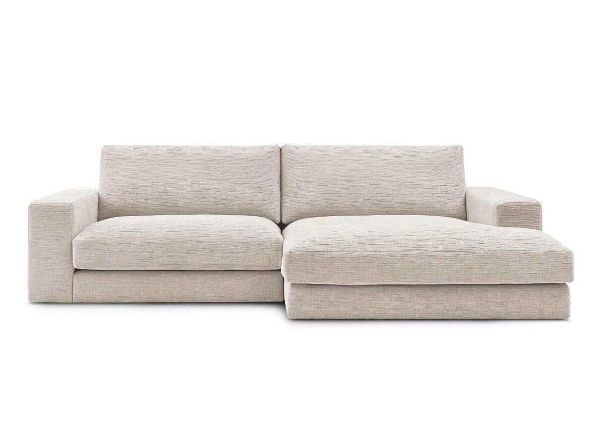 ECKSOFA Ottomane rechts  LEONARD  Beige Struktur  - Beige/Schwarz, MODERN, Kunststoff/Textil (274/159cm)