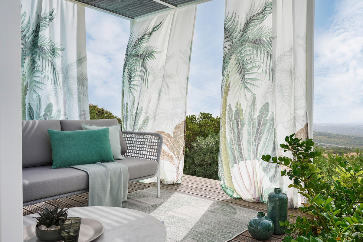 VONKAJŠÍ ZÁVES, nepriehľadné, 140/300 cm - biela/zelená, Trend, textil (140/300cm) - Esposa