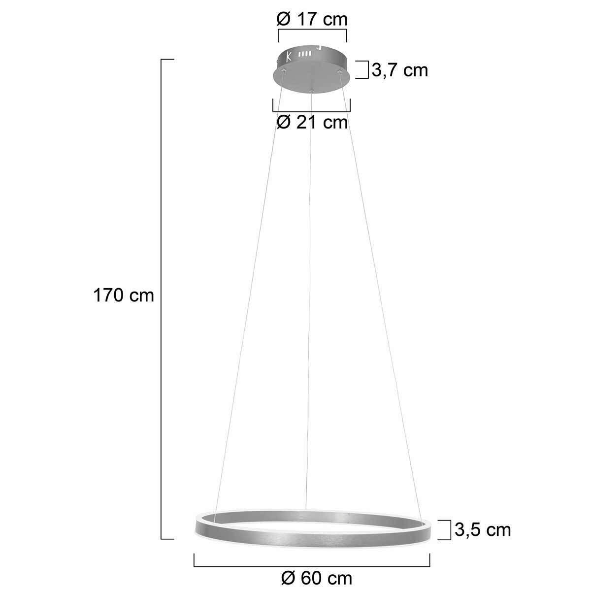 LED-PENDELLEUCHTE Ringlux 60/170 cm   - Edelstahlfarben, Design, Kunststoff/Metall (60/170cm)
