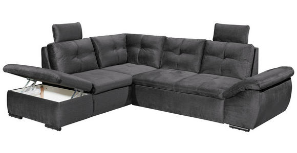 ECKSOFA in Mikrovelours Grau  - Schwarz/Grau, KONVENTIONELL, Kunststoff/Textil (217/265cm) - Carryhome