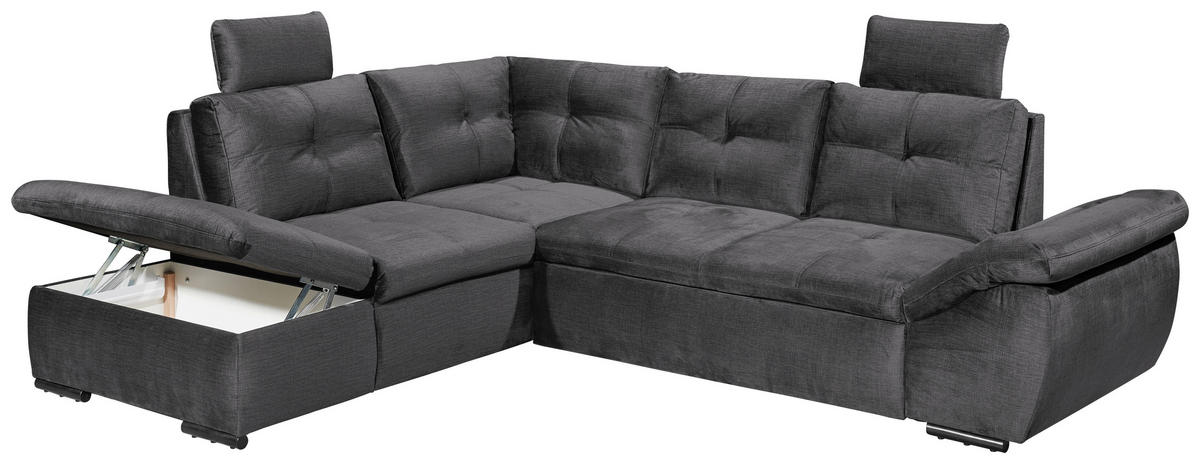 ECKSOFA in Mikrovelours Grau  - Schwarz/Grau, Konventionell, Kunststoff/Textil (217/265cm) - Carryhome