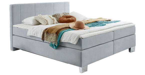 BOXSPRINGBETT 160/200 cm in Pastellblau - Chromfarben/Pastellblau, KONVENTIONELL, Kunststoff/Textil (160/200cm) - Hom`in