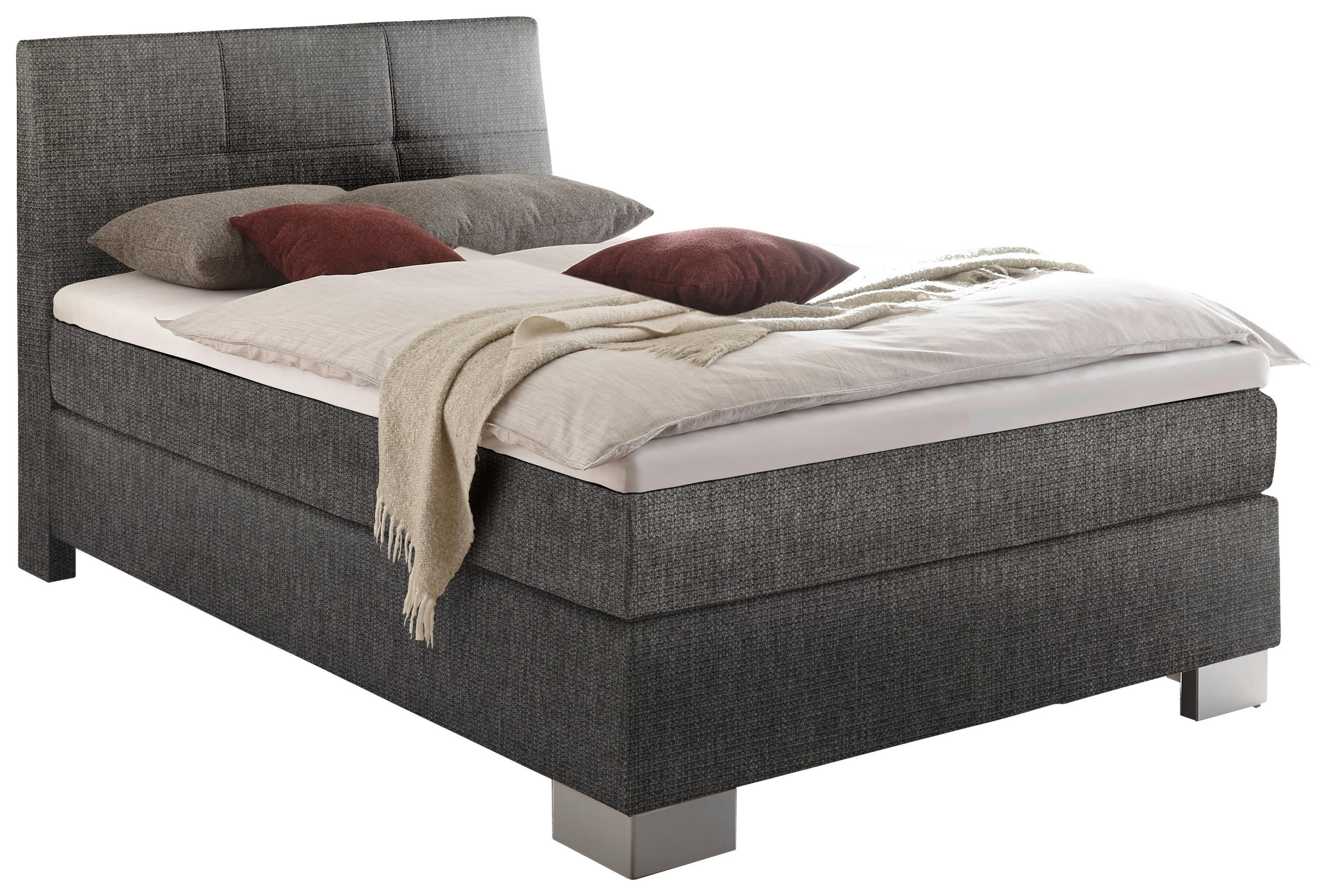 BOXSPRINGBETT 120/200 cm in Anthrazit - Anthrazit/Silberfarben, KONVENTIONELL, Holz/Textil (120/200cm) - Voleo