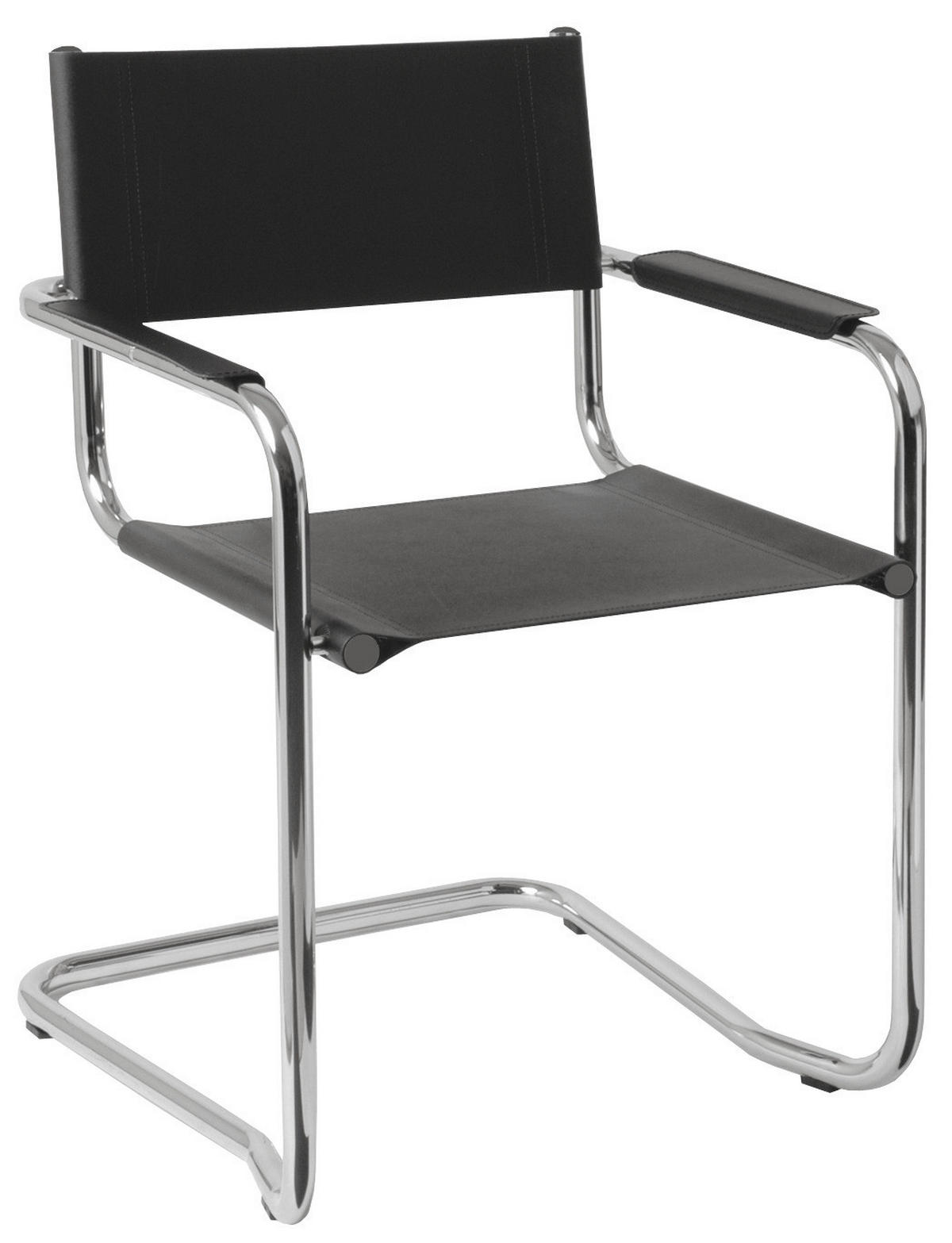 SCHWINGSTUHL  in Stahl Lederlook  - Chromfarben/Schwarz, Basics, Textil/Metall (52/81/52cm) - Livetastic