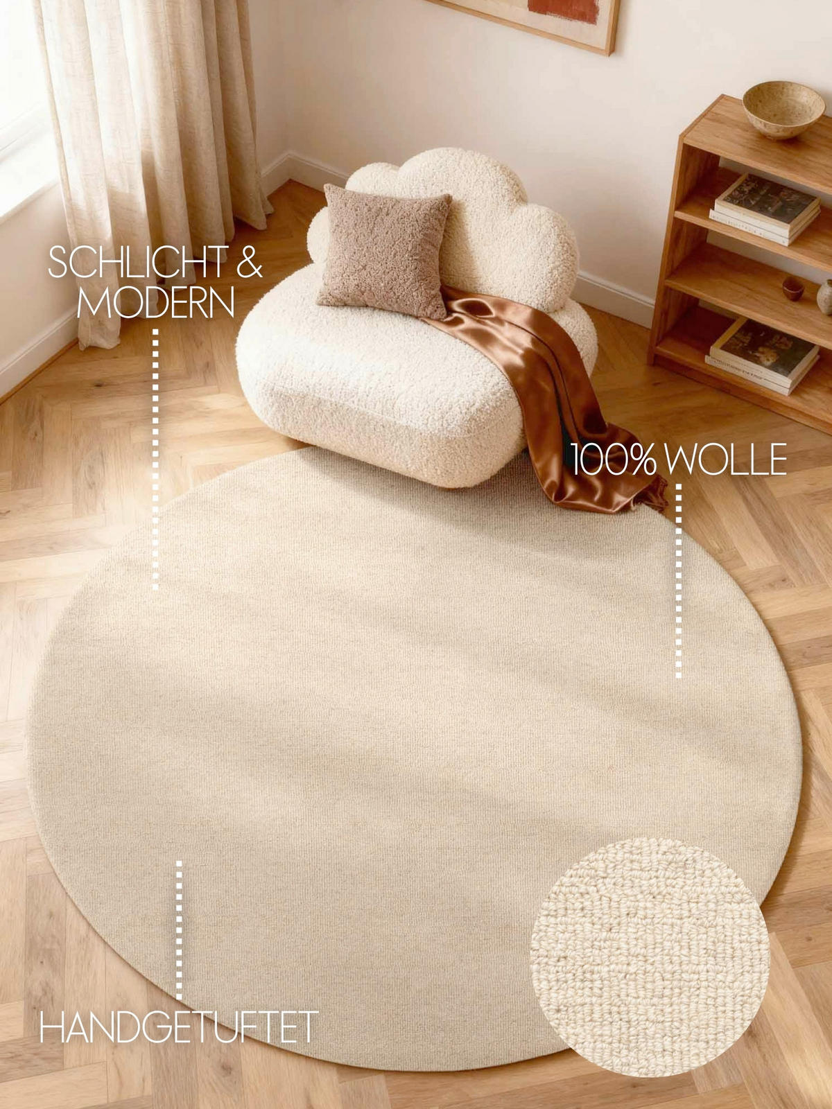 WOLLTEPPICH 200 cm Puristic Champagner rund  - Champagner, Basics, Textil (200cm) - Elle Decoration