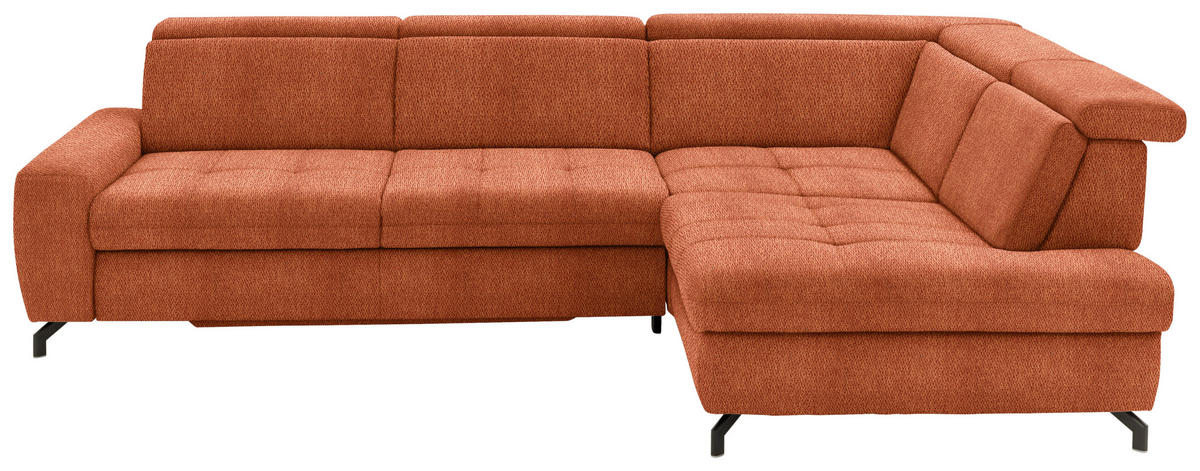 ECKSOFA in Chenille Terracotta  - Terracotta/Schwarz, Design, Textil/Metall (310/220cm) - Beldomo Style